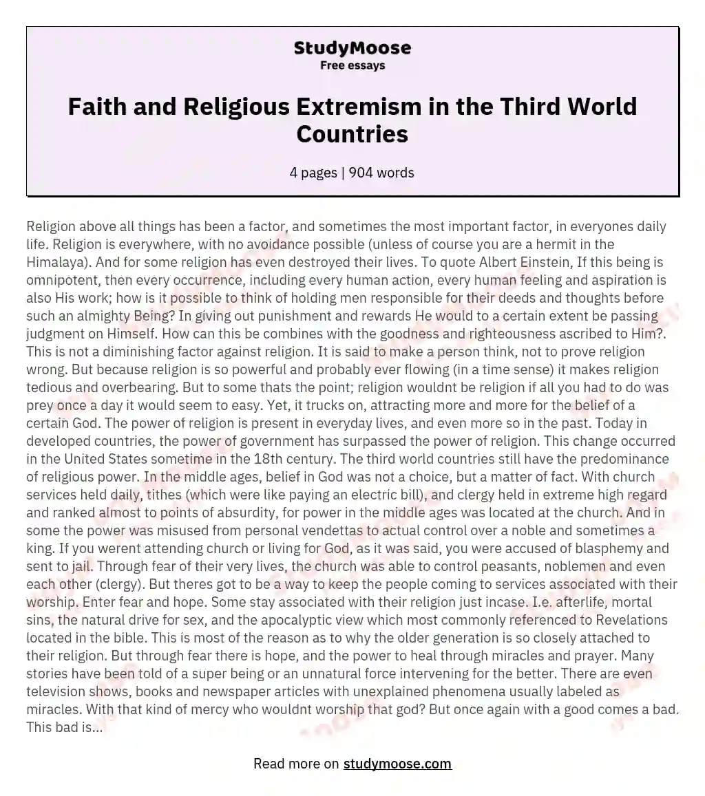 Faith and Religious Extremism in the Third World Countries essay