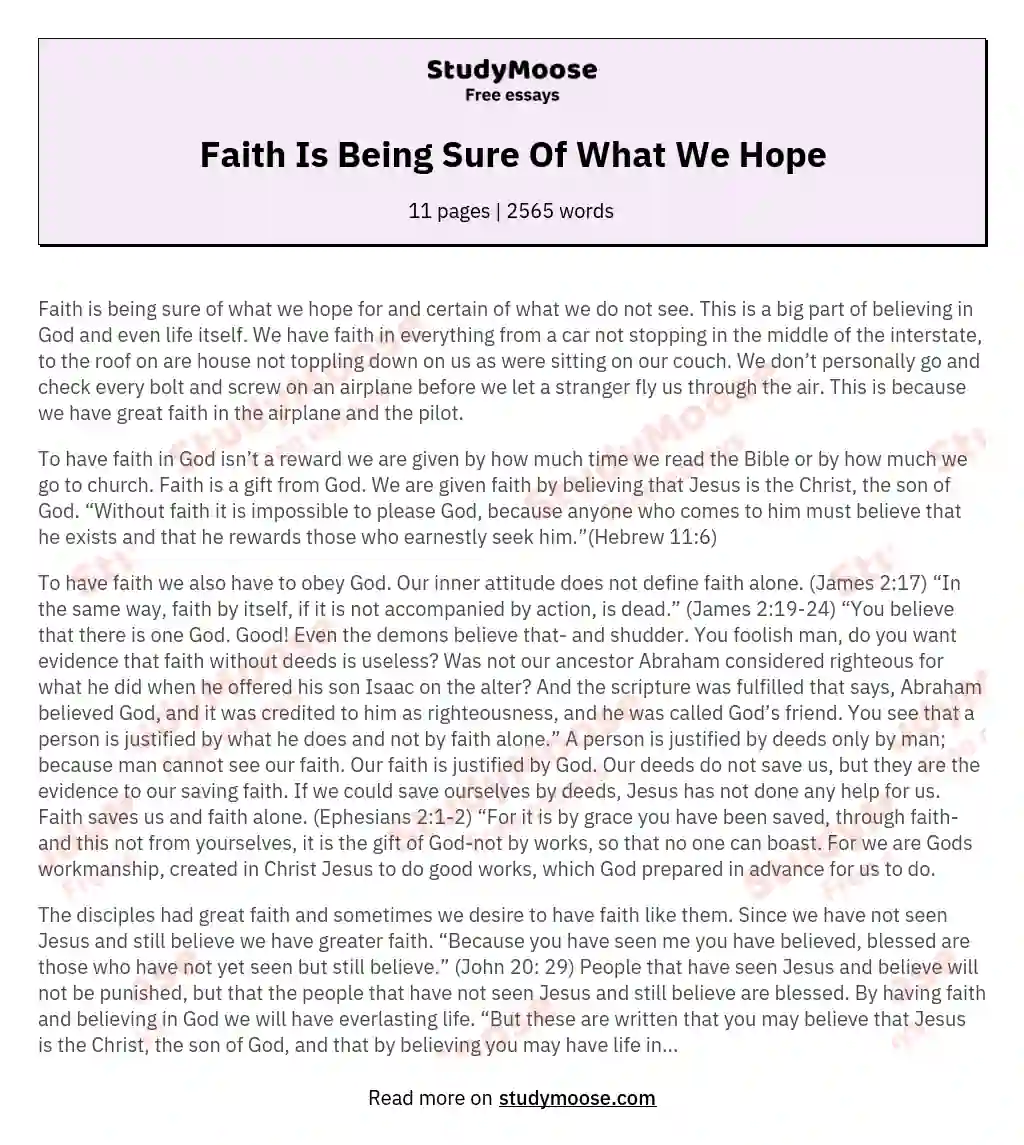 Faith Is Being Sure Of What We Hope
