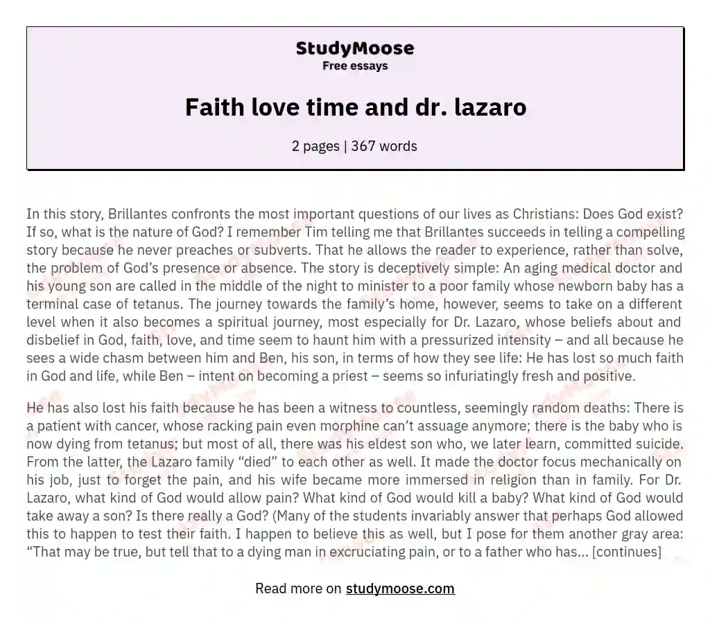 Faith love time and dr. lazaro essay