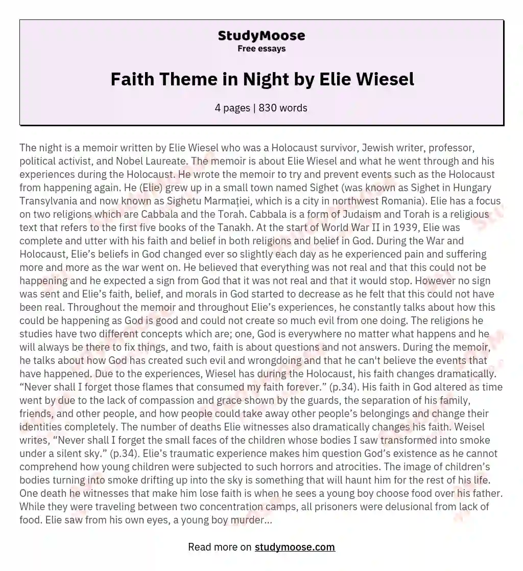 Faith Theme in Night by Elie Wiesel