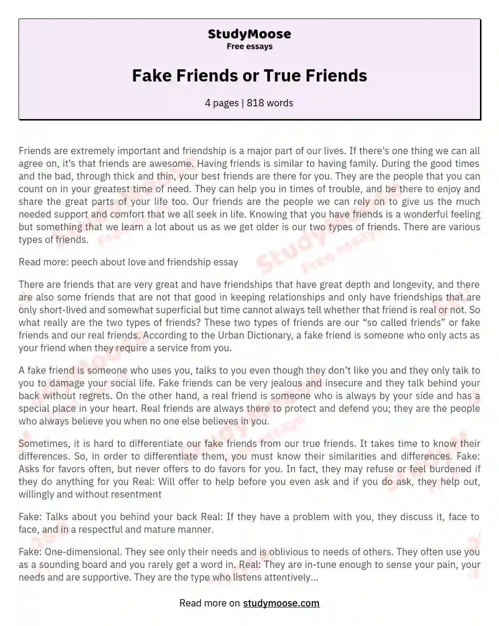 Fake Friends or True Friends essay