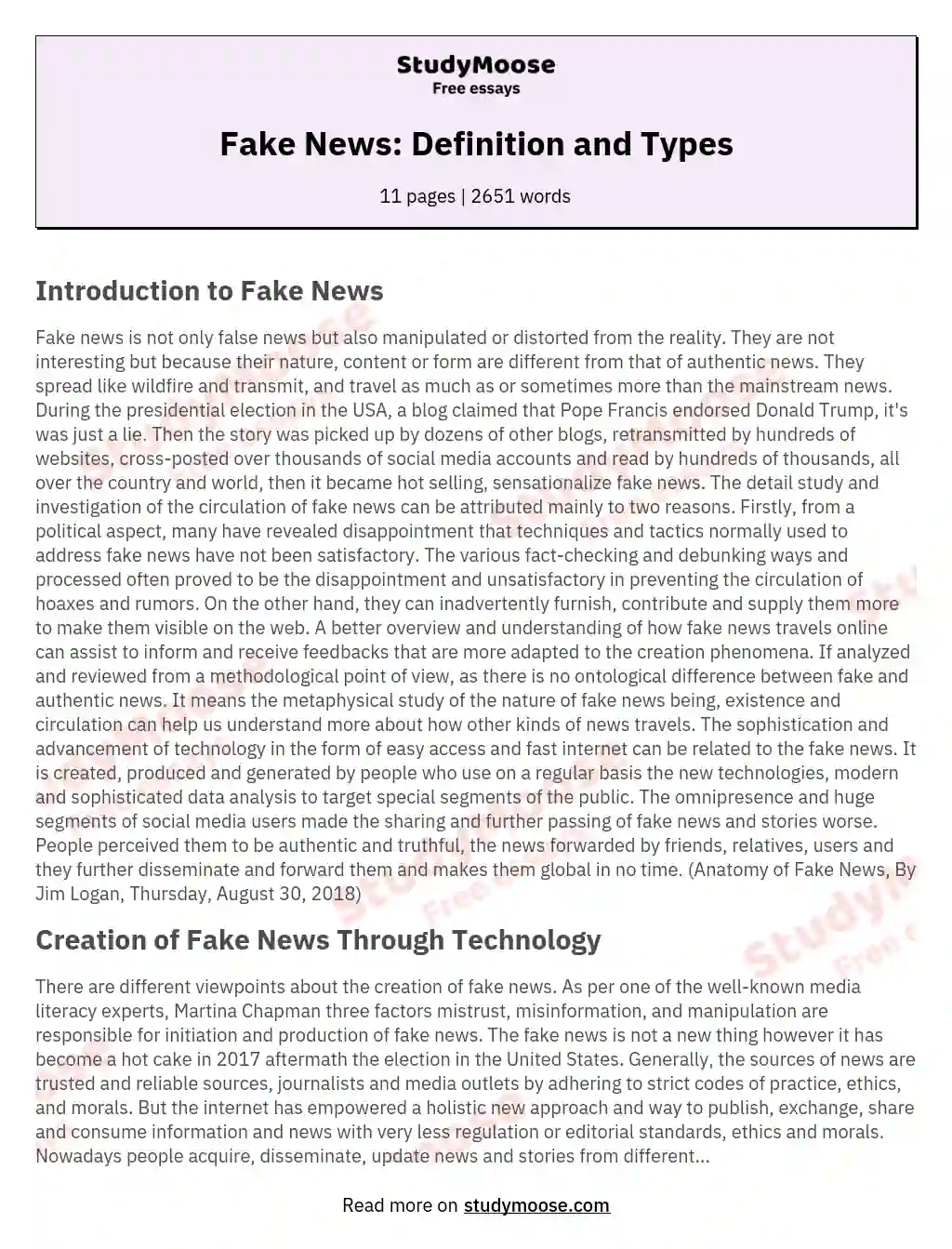 Fake News: Definition and Types