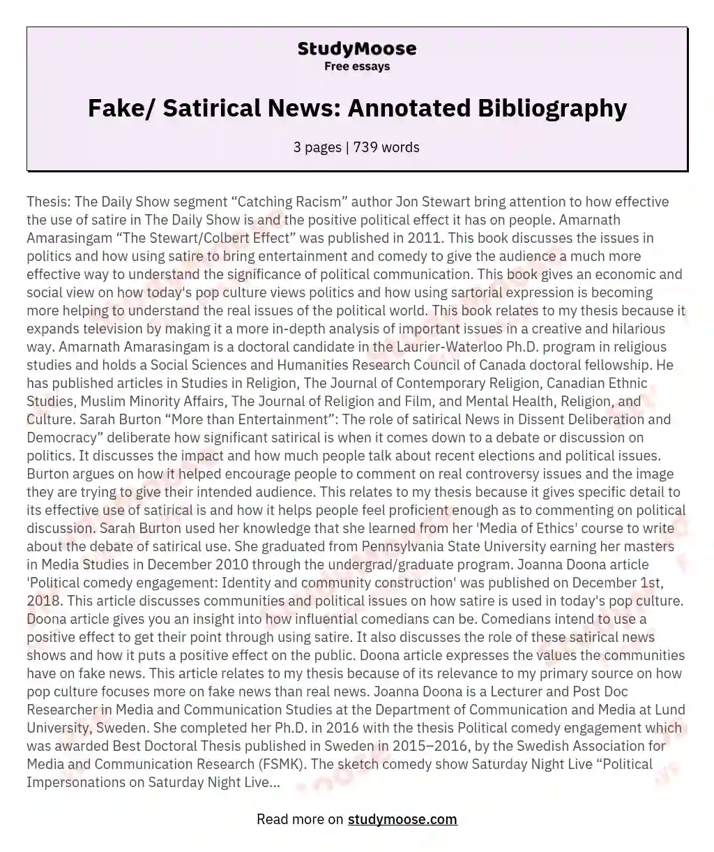 Fake/ Satirical News: Annotated Bibliography