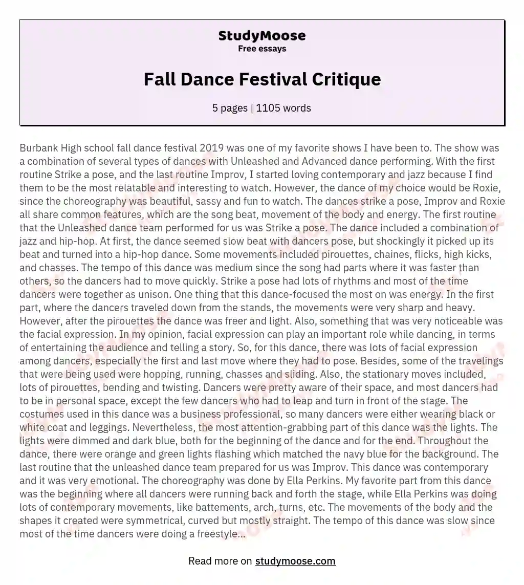 Fall Dance Festival Critique essay