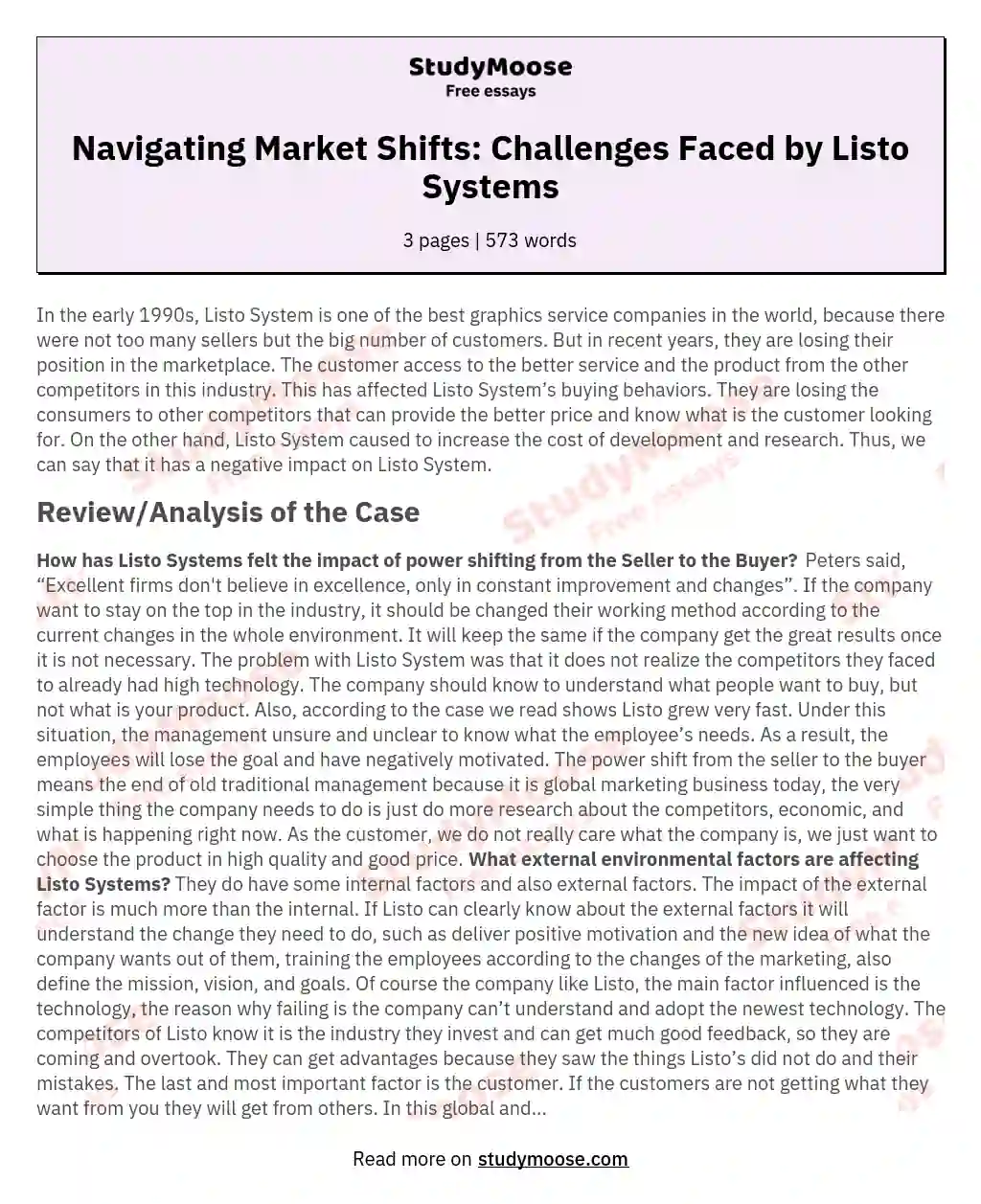 Navigating Market Shifts: Challenges Faced by Listo Systems essay