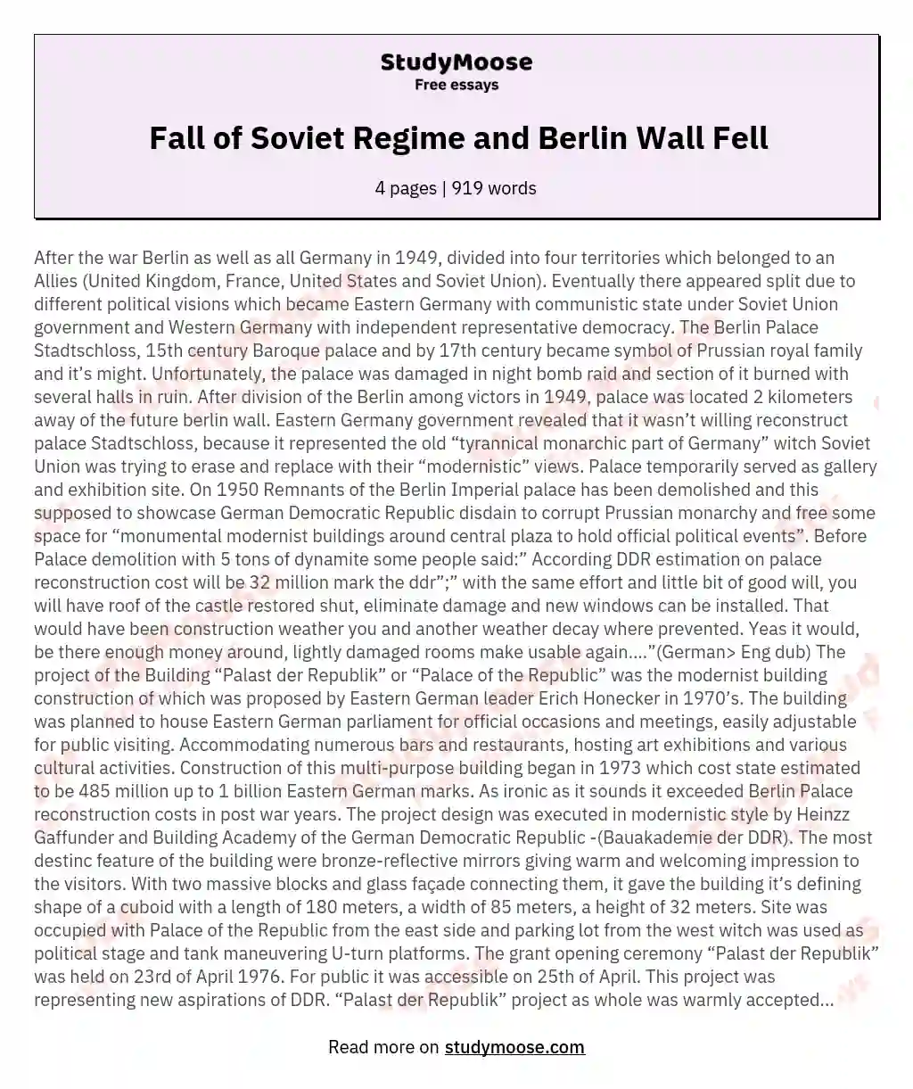 Fall of Soviet Regime and Berlin Wall Fell