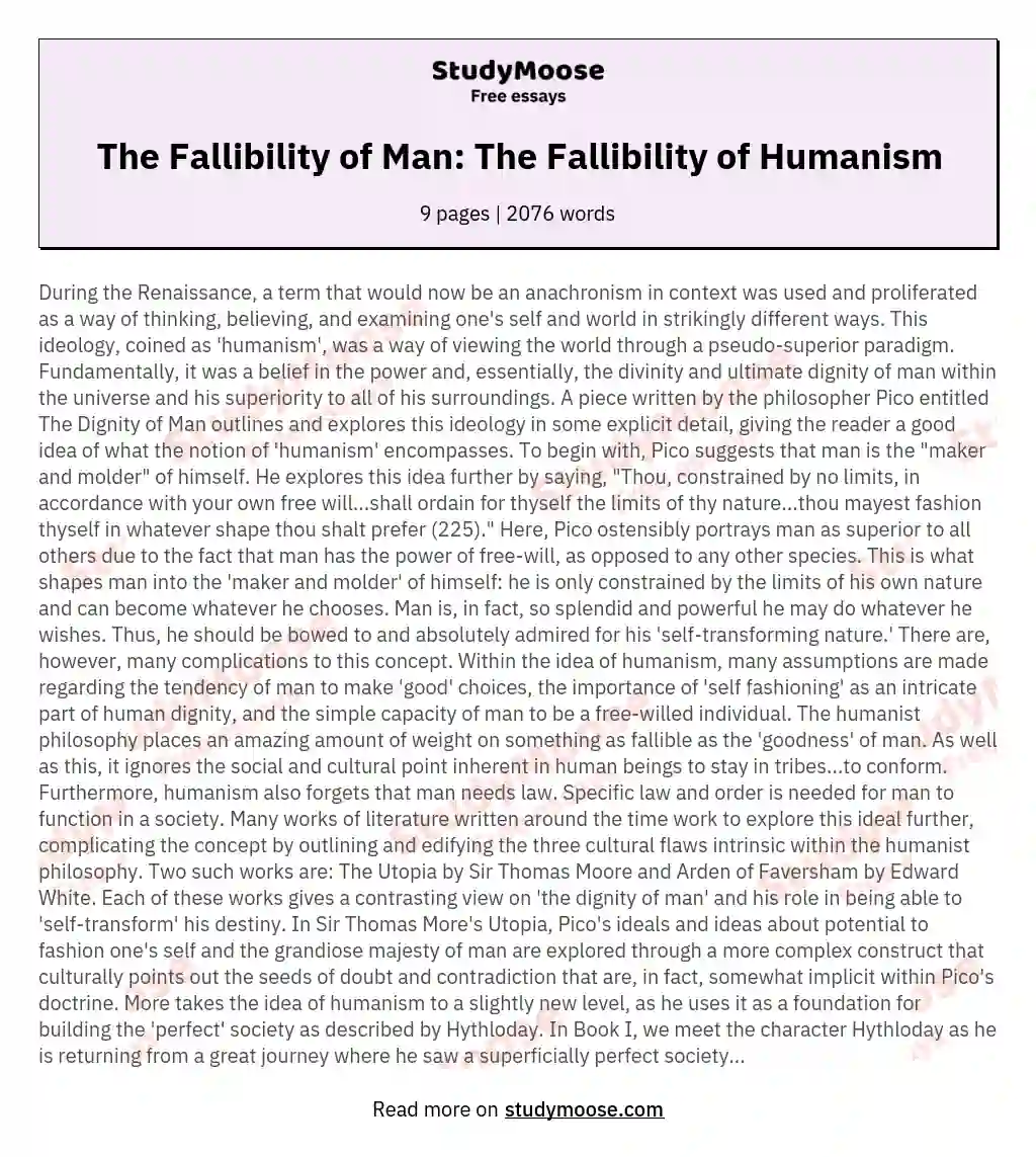 The Fallibility of Man: The Fallibility of Humanism essay