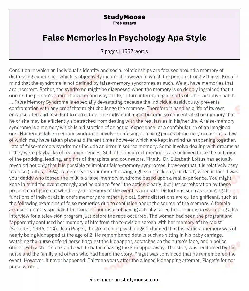 False Memories in Psychology Apa Style essay
