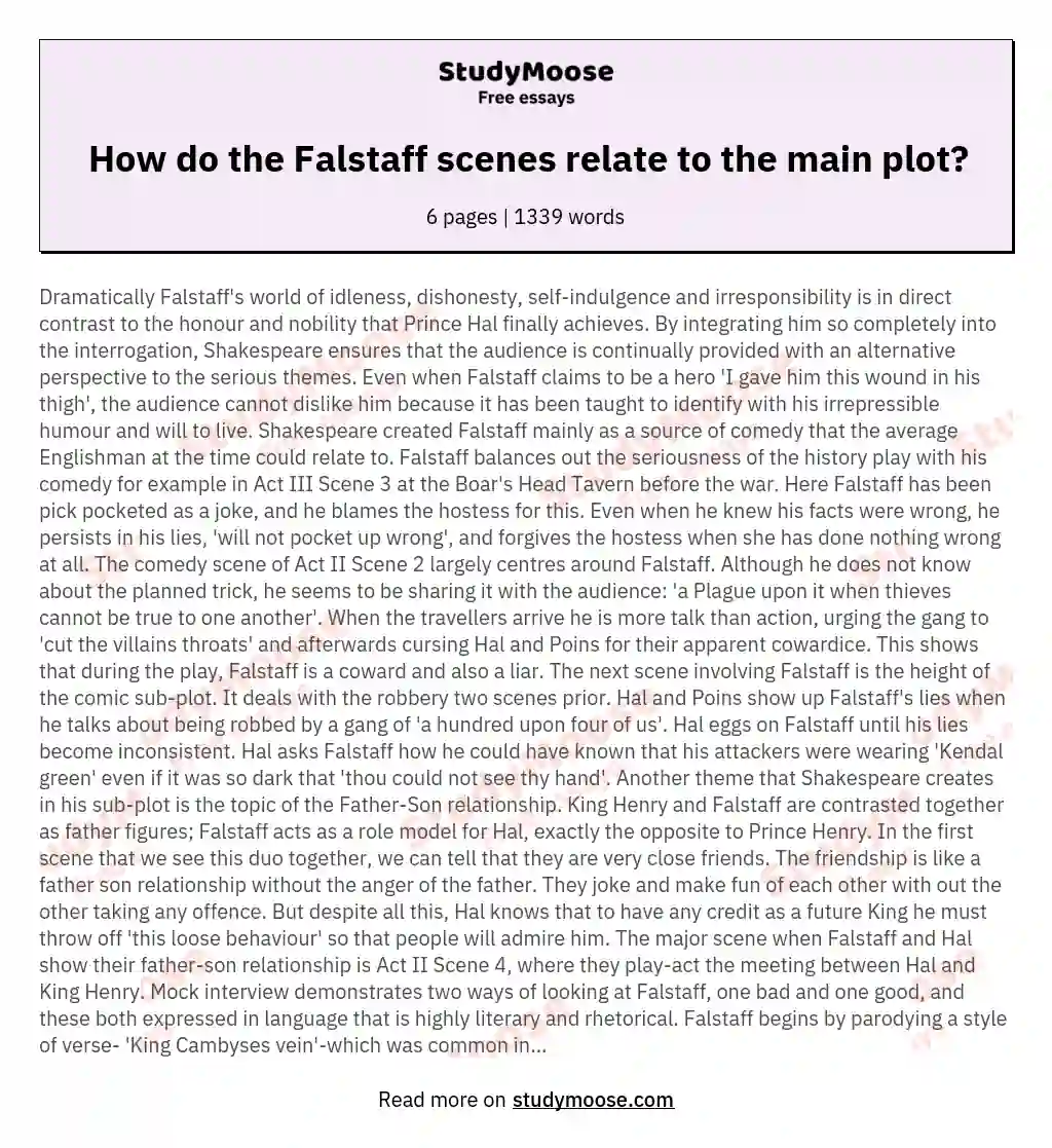 How do the Falstaff scenes relate to the main plot?