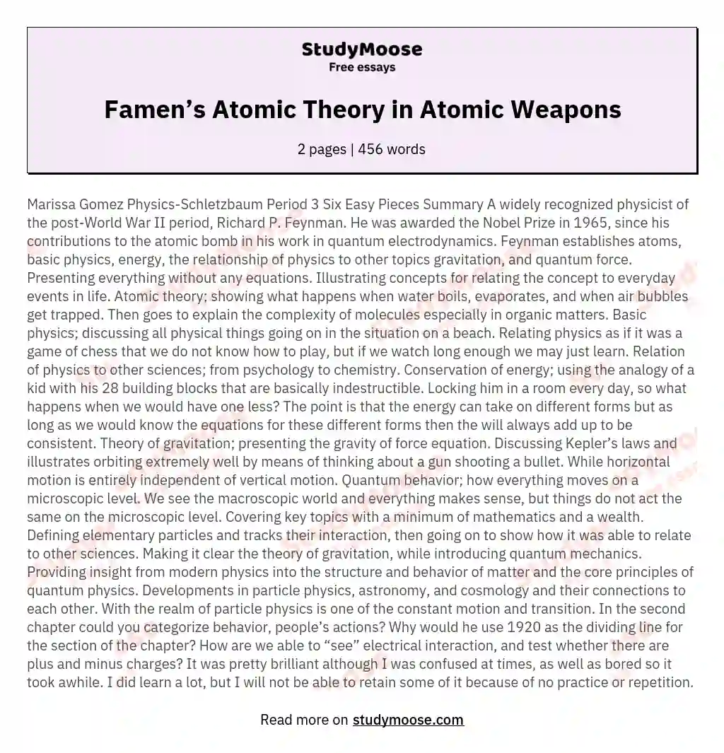 Famen’s Atomic Theory in Atomic Weapons essay