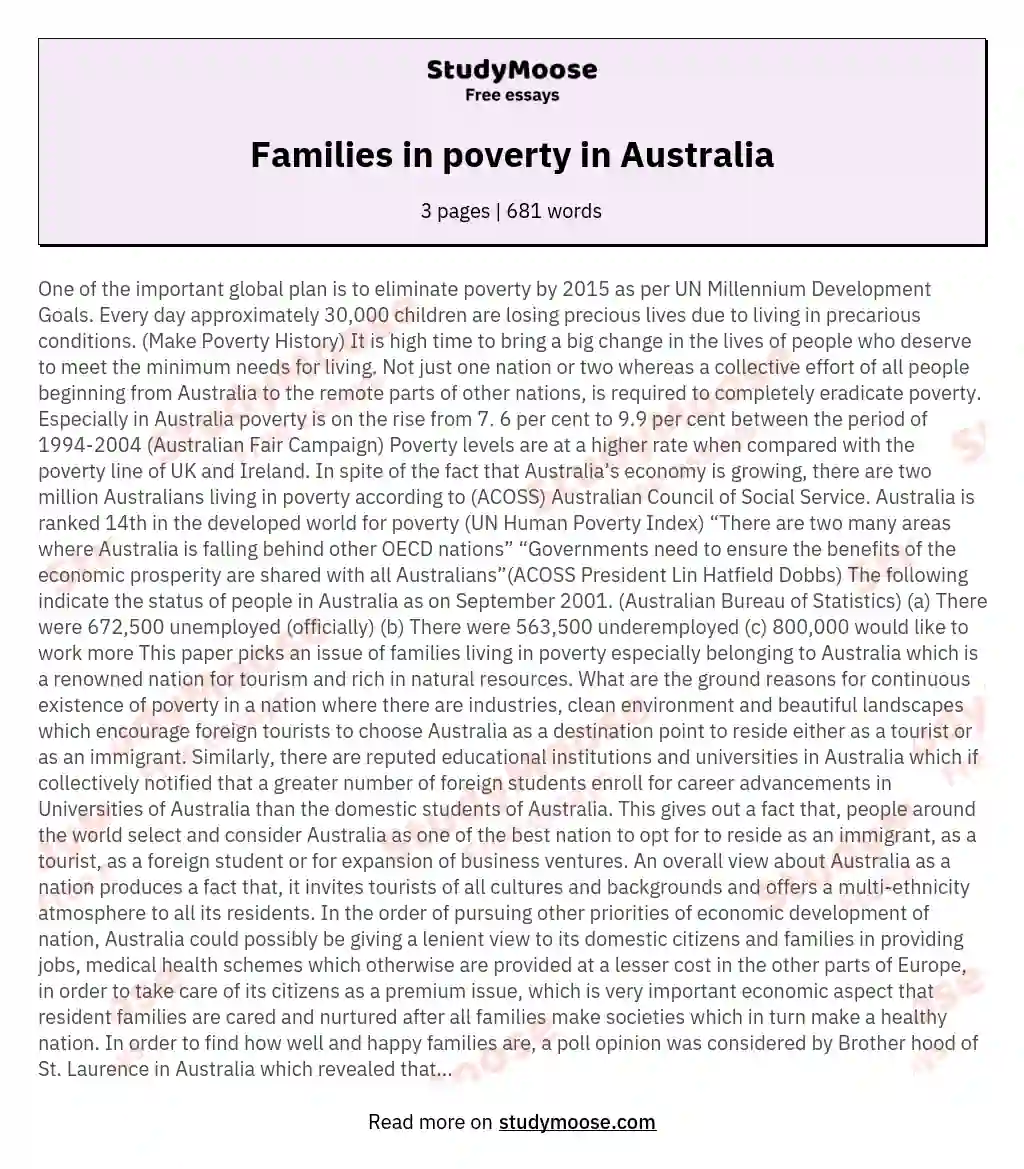 Families in poverty in Australia essay