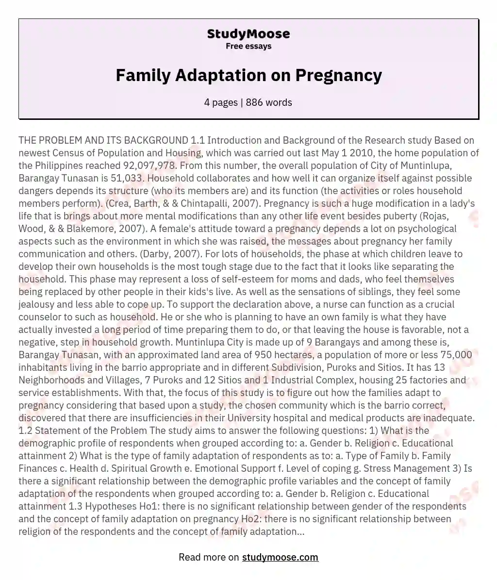 Family Adaptation on Pregnancy essay