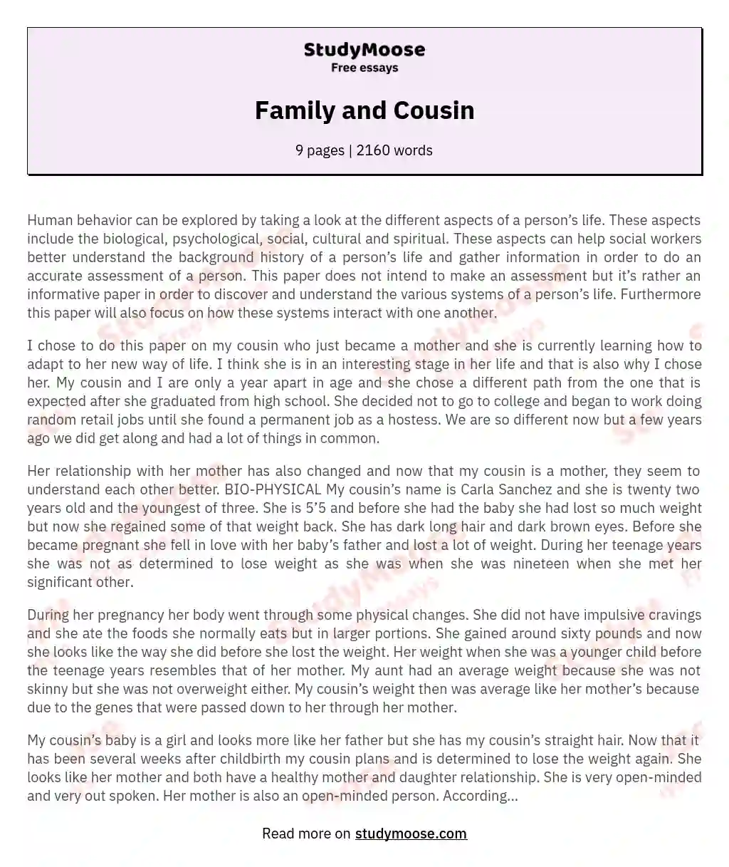 Family and Cousin essay