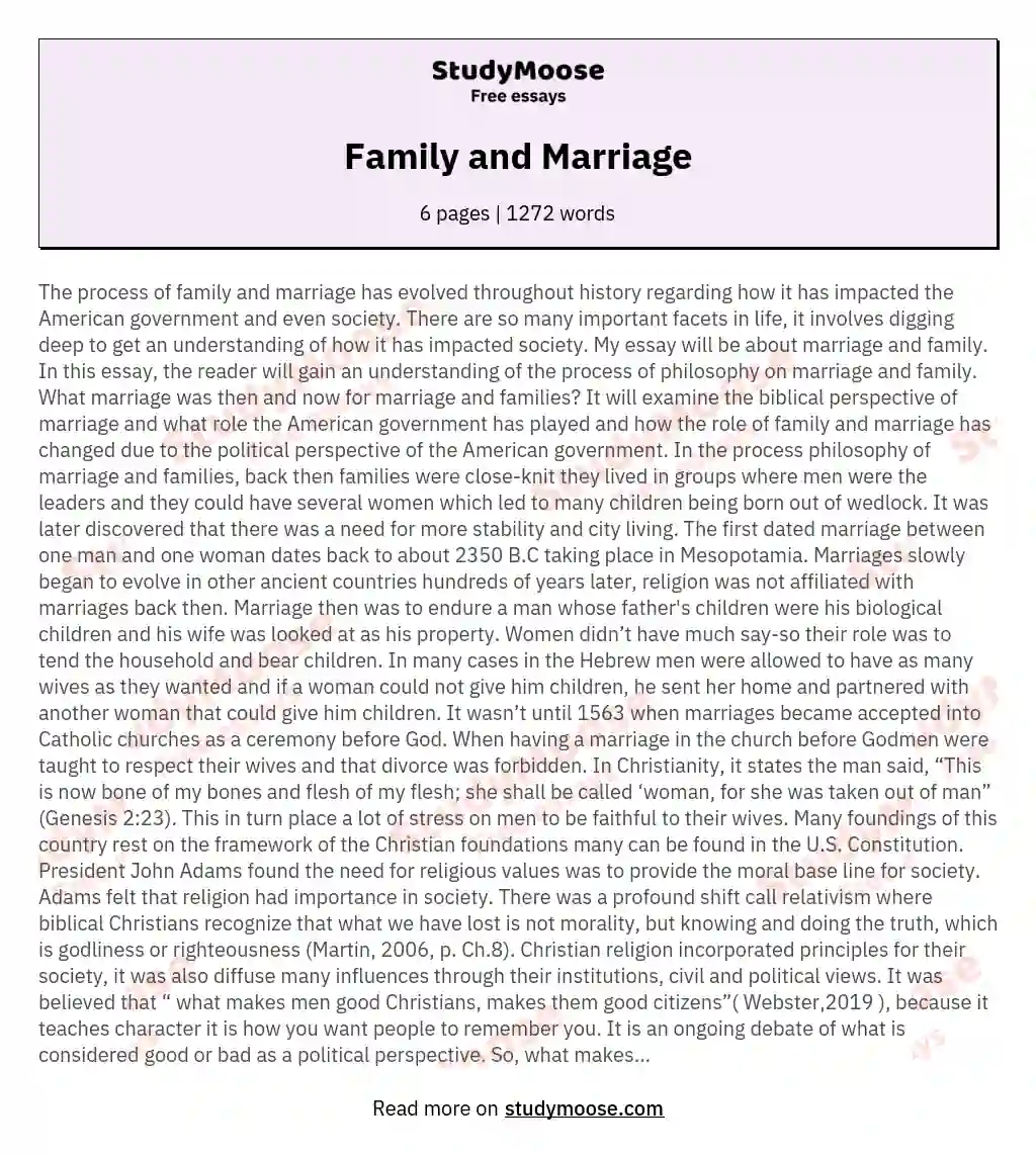 essay about marriage and family