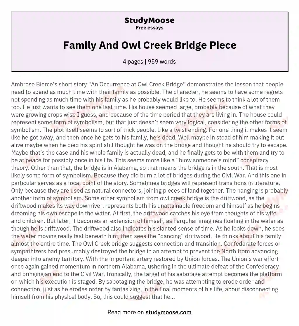 Family And Owl Creek Bridge Piece essay