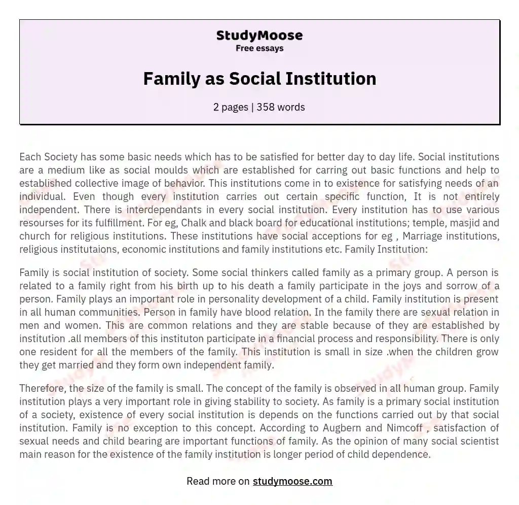 Family as Social Institution essay