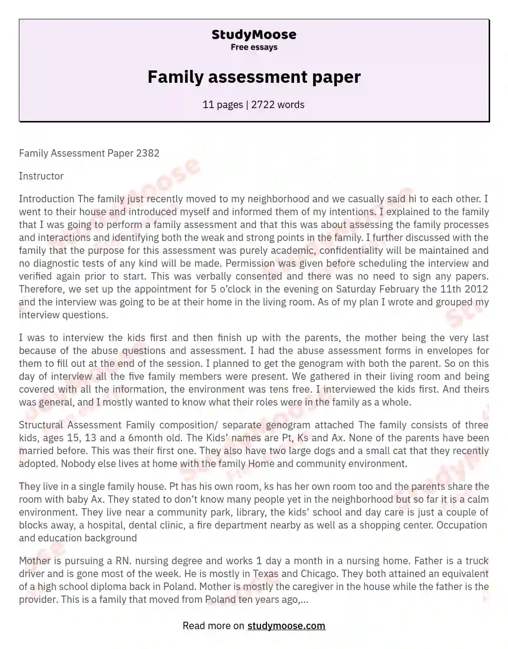 Family assessment paper essay