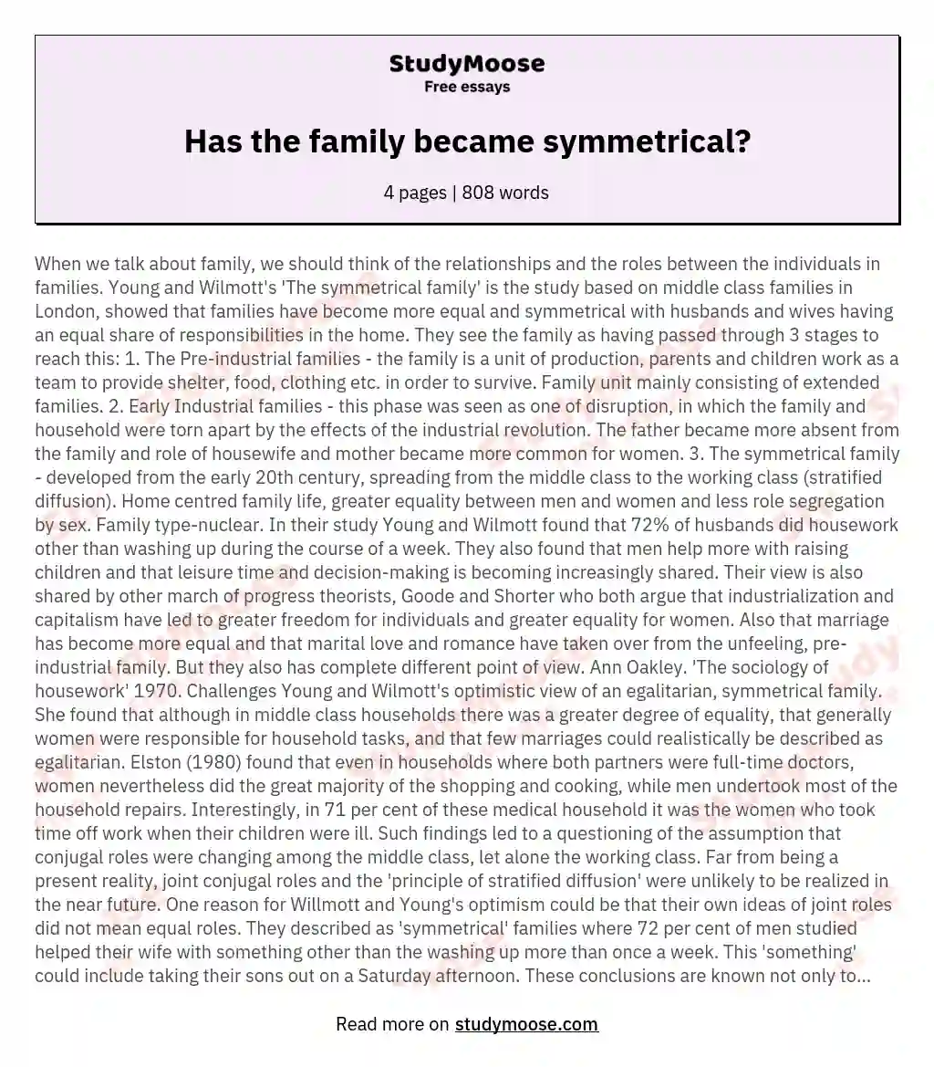 Has the family became symmetrical? essay