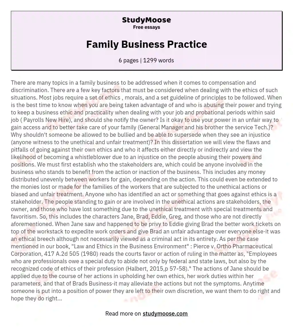 Family Business Practice essay