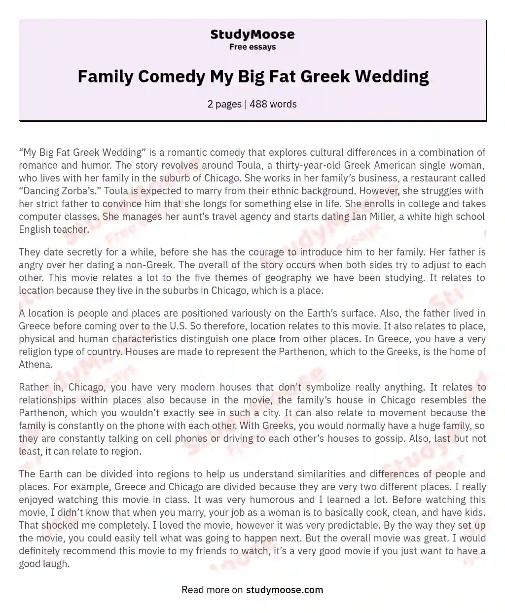 Family Comedy My Big Fat Greek Wedding