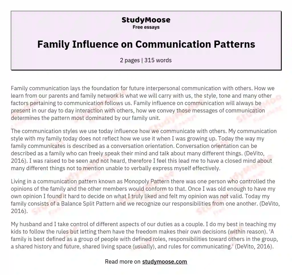 Family Influence on Communication Patterns essay
