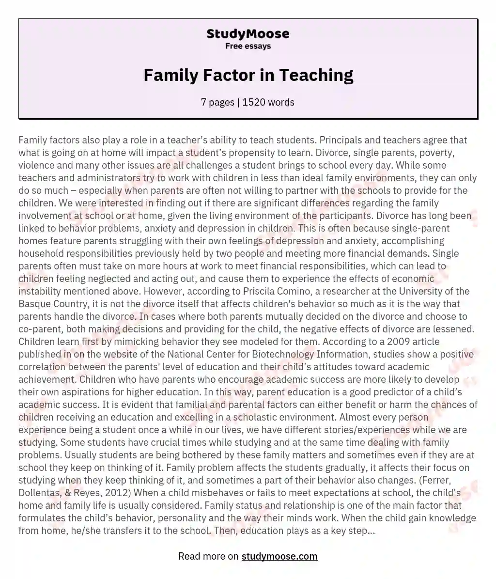 Family Factor in Teaching essay