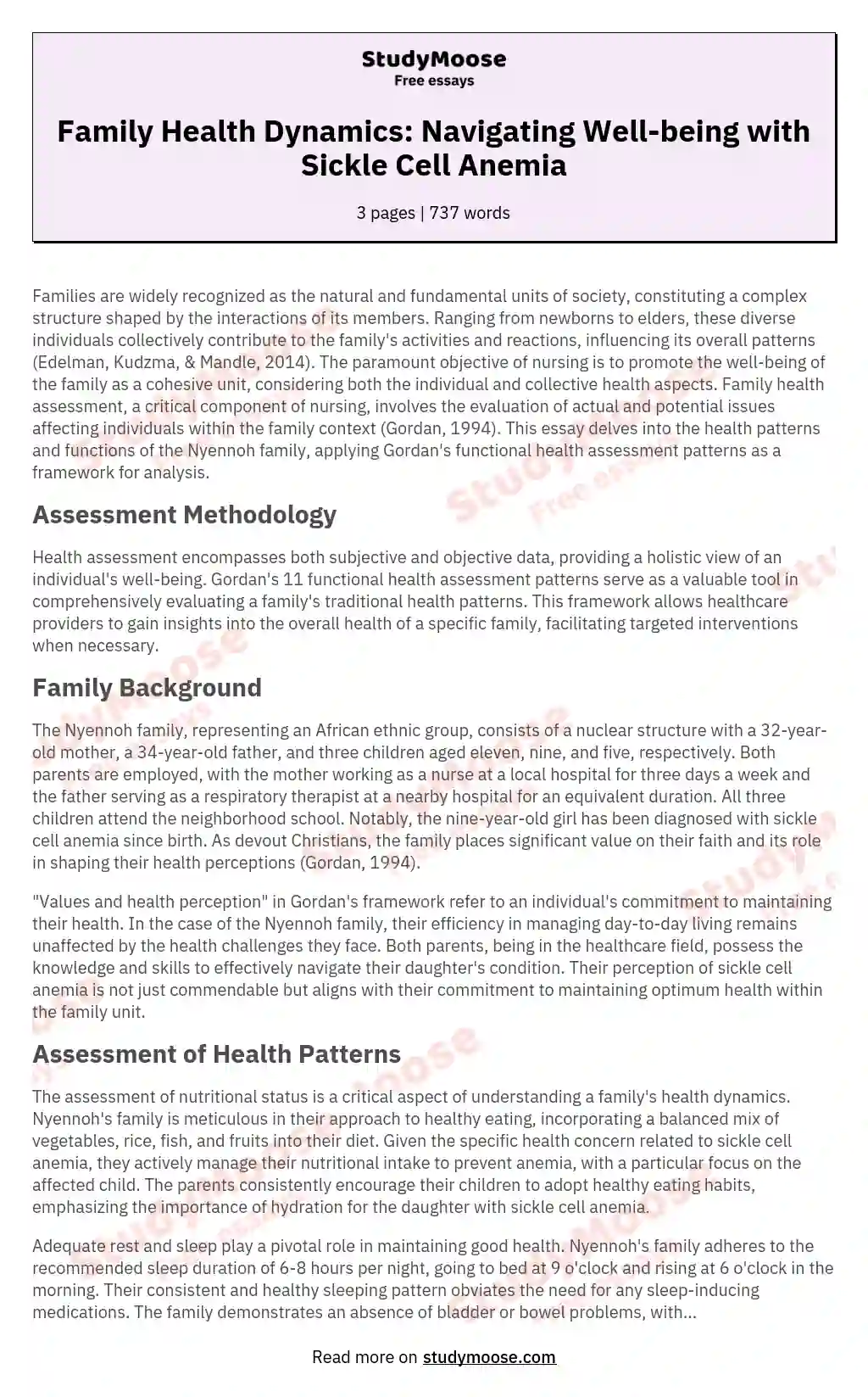 Family Health Dynamics: Navigating Well-being with Sickle Cell Anemia essay
