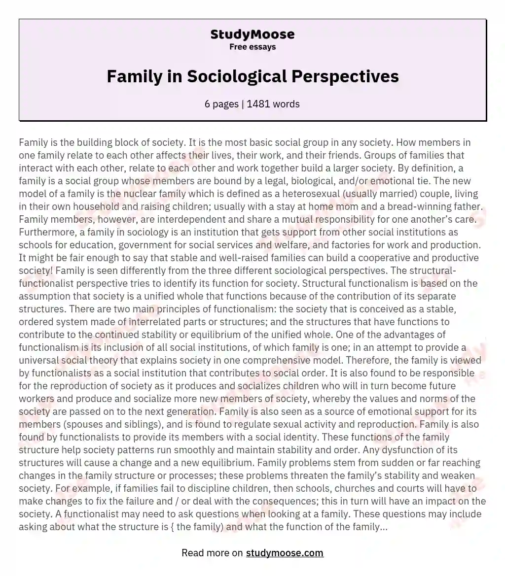 Family in Sociological Perspectives essay