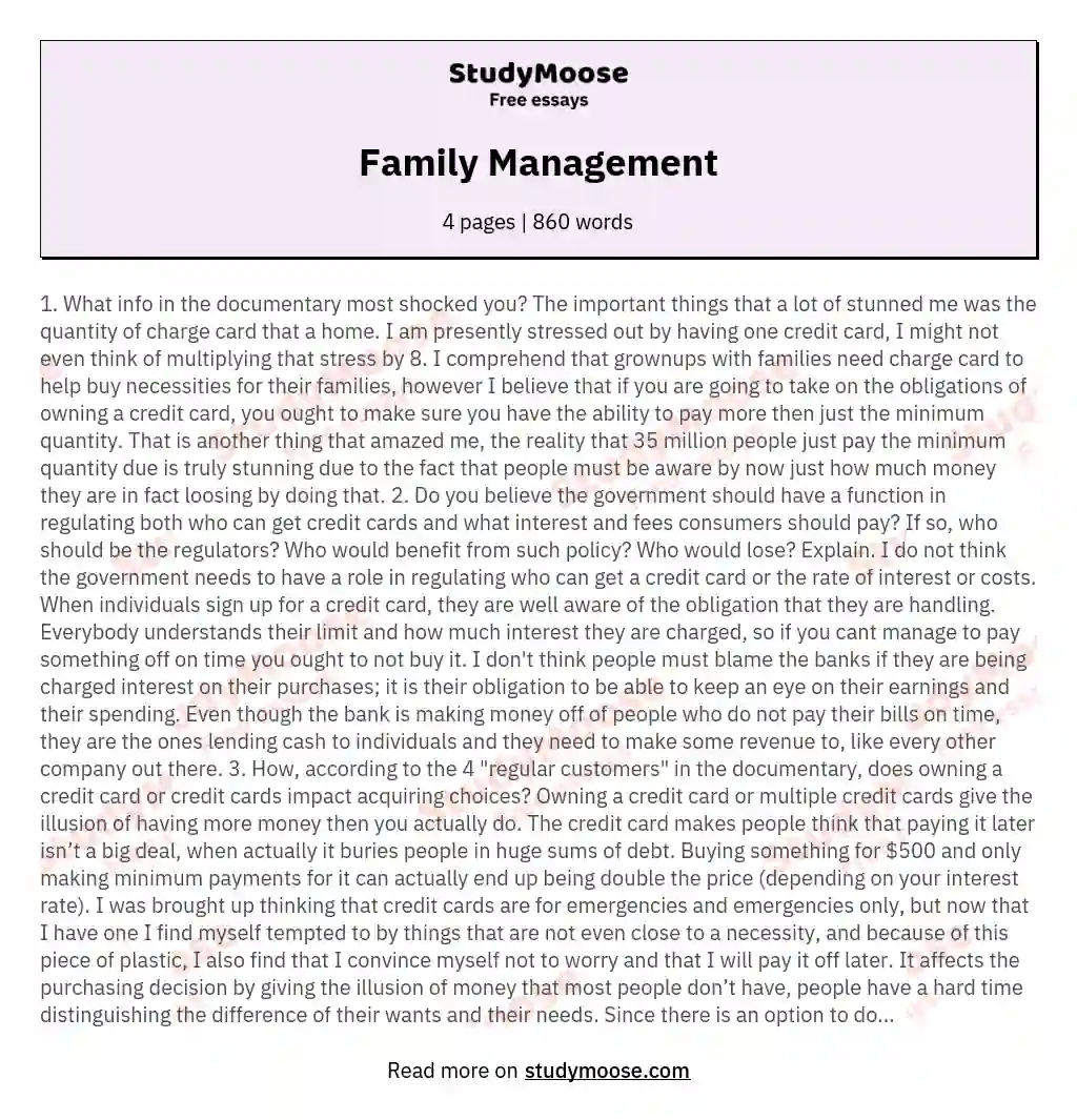 Family Management essay