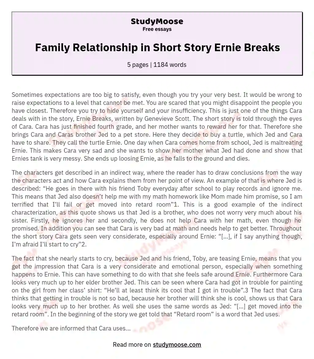 Family Relationship in Short Story Ernie Breaks