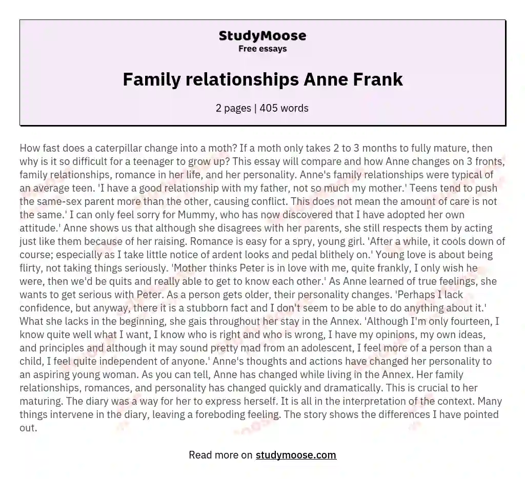Family relationships Anne Frank