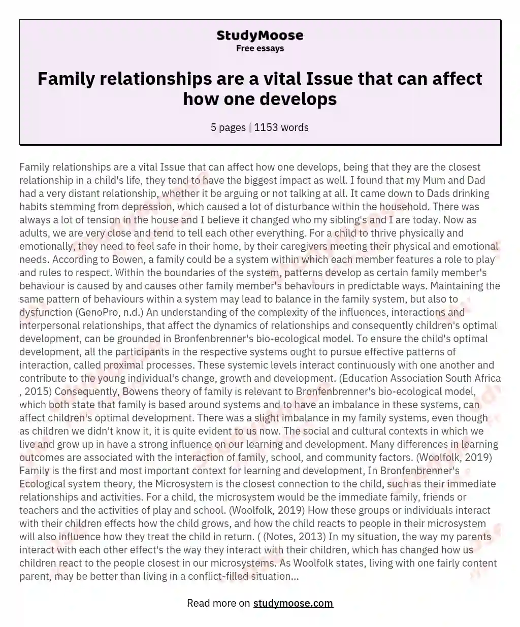 Family relationships are a vital Issue that can affect how one develops