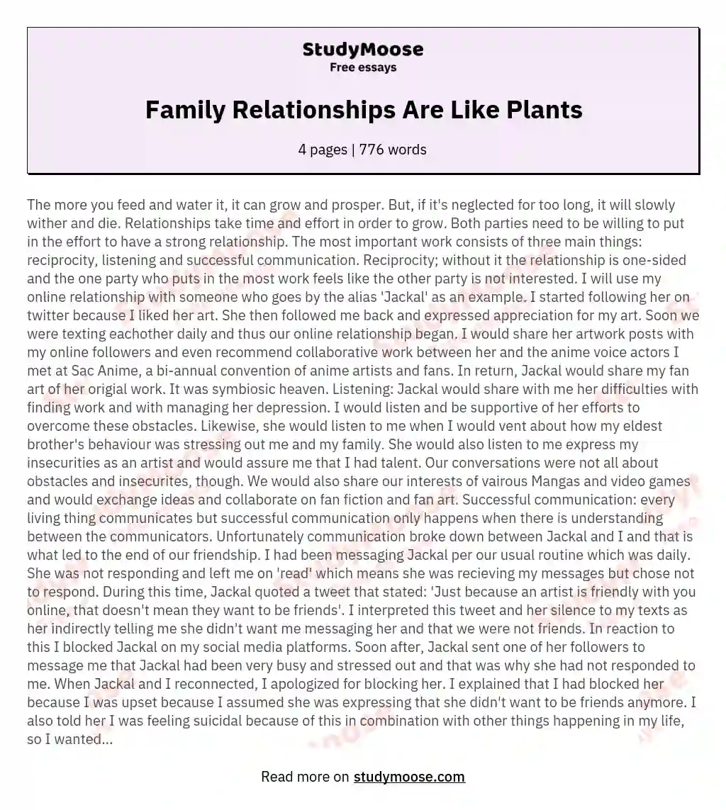 Family Relationships Are Like Plants essay