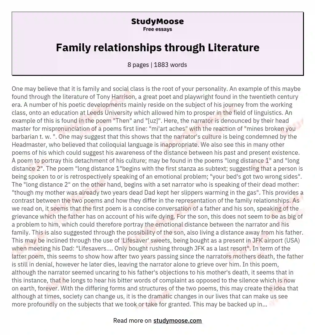 Family relationships through Literature essay