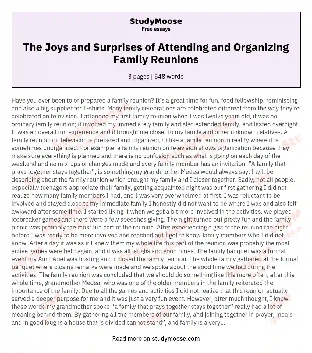 The Joys and Surprises of Attending and Organizing Family Reunions essay