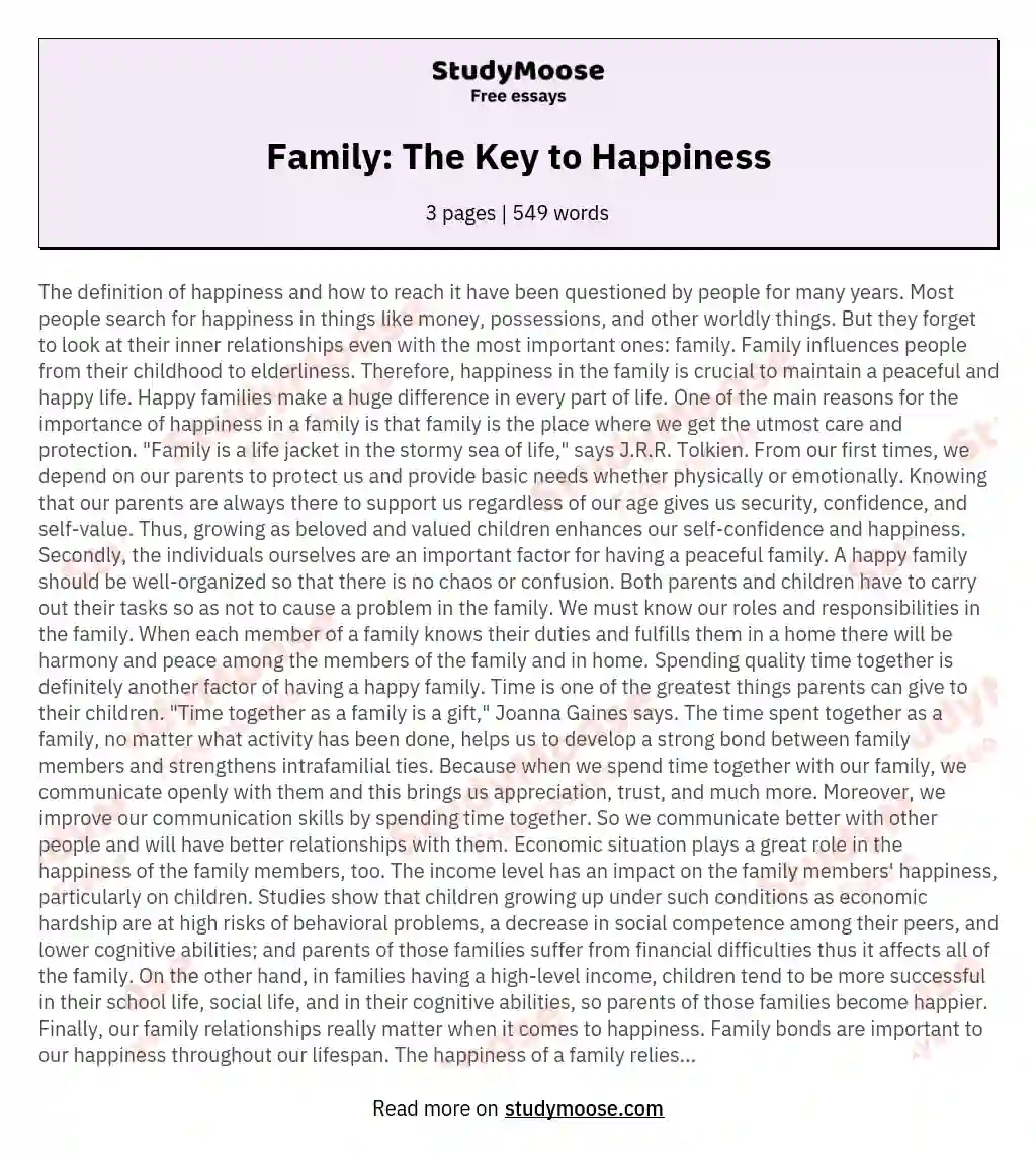Family: The Key to Happiness essay