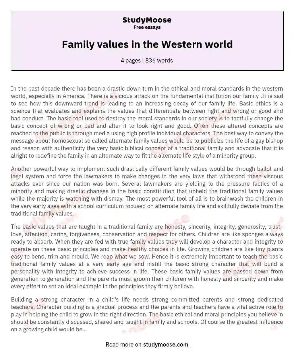 Family values in the Western world essay
