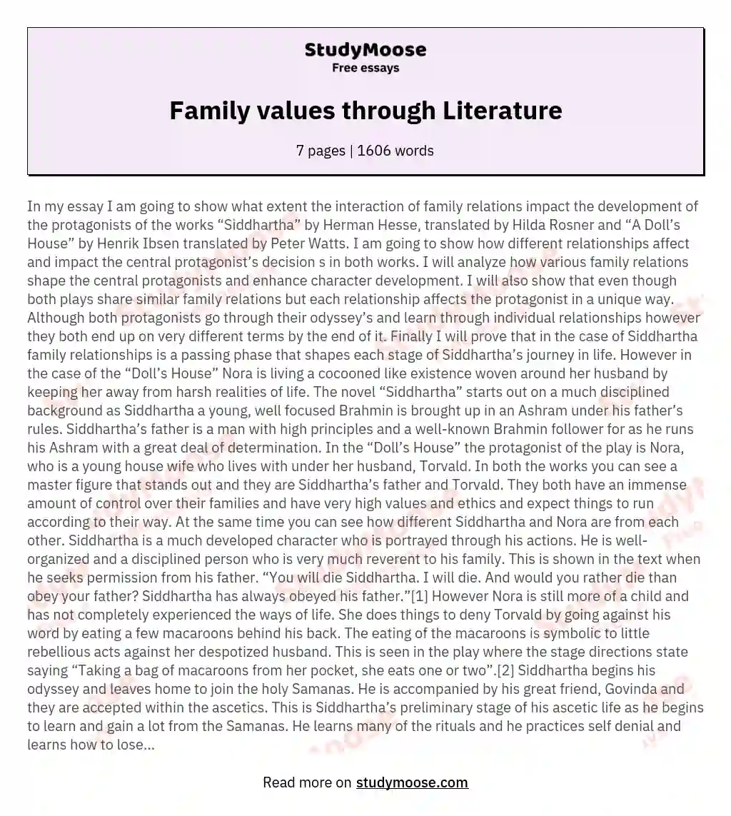 Family values through Literature essay