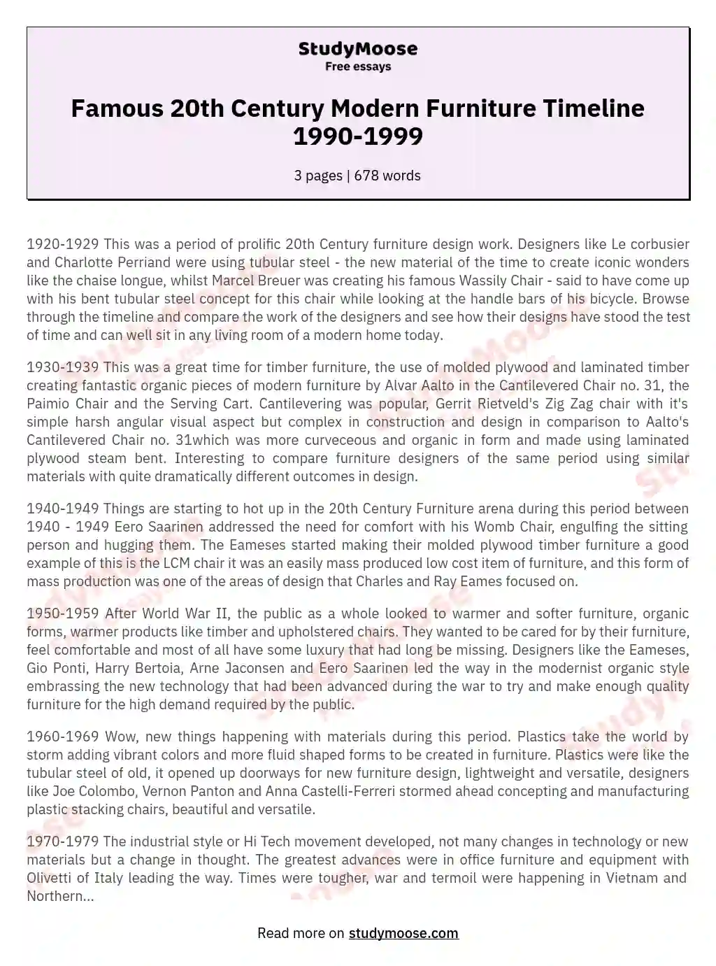 Famous 20th Century Modern Furniture Timeline 1990-1999 essay