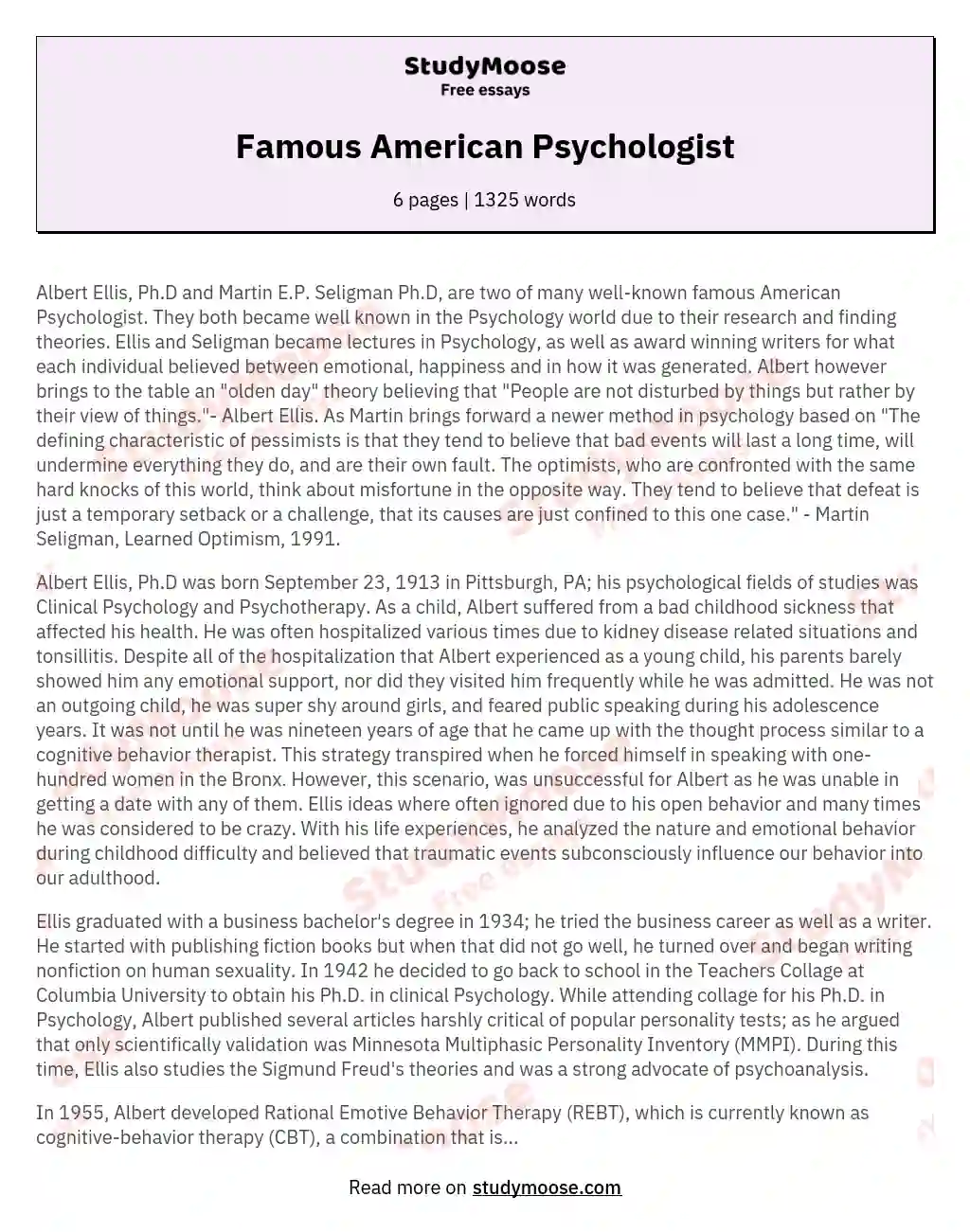 Famous American Psychologist essay