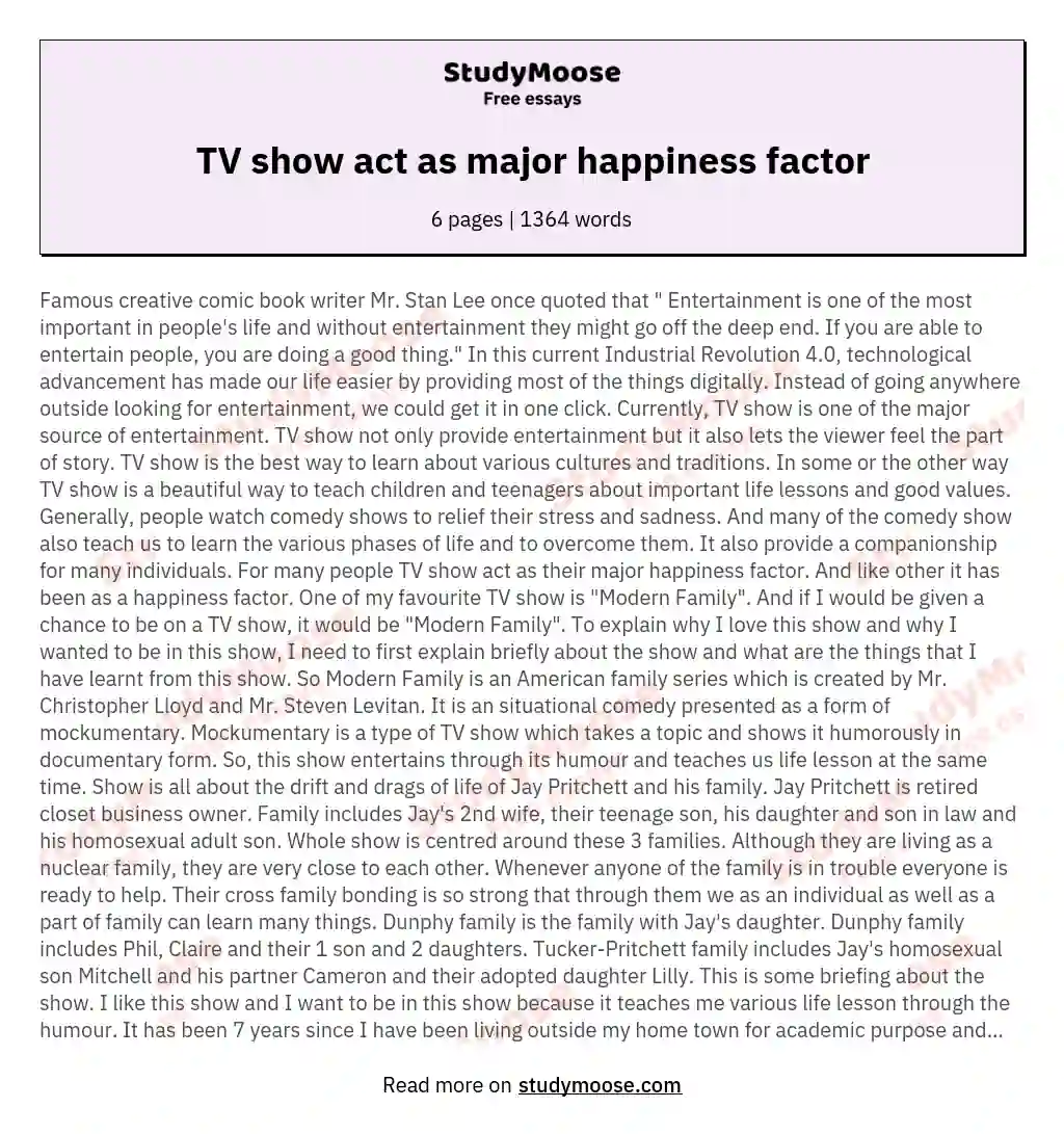 TV show act as major happiness factor essay