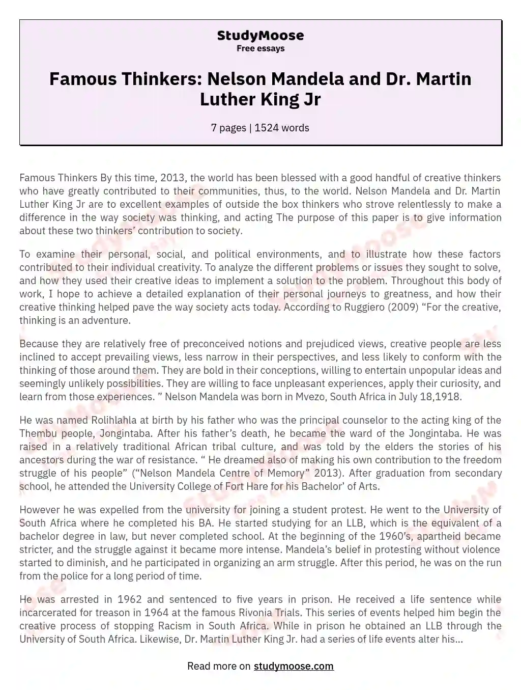 nelson mandela and martin luther king essay