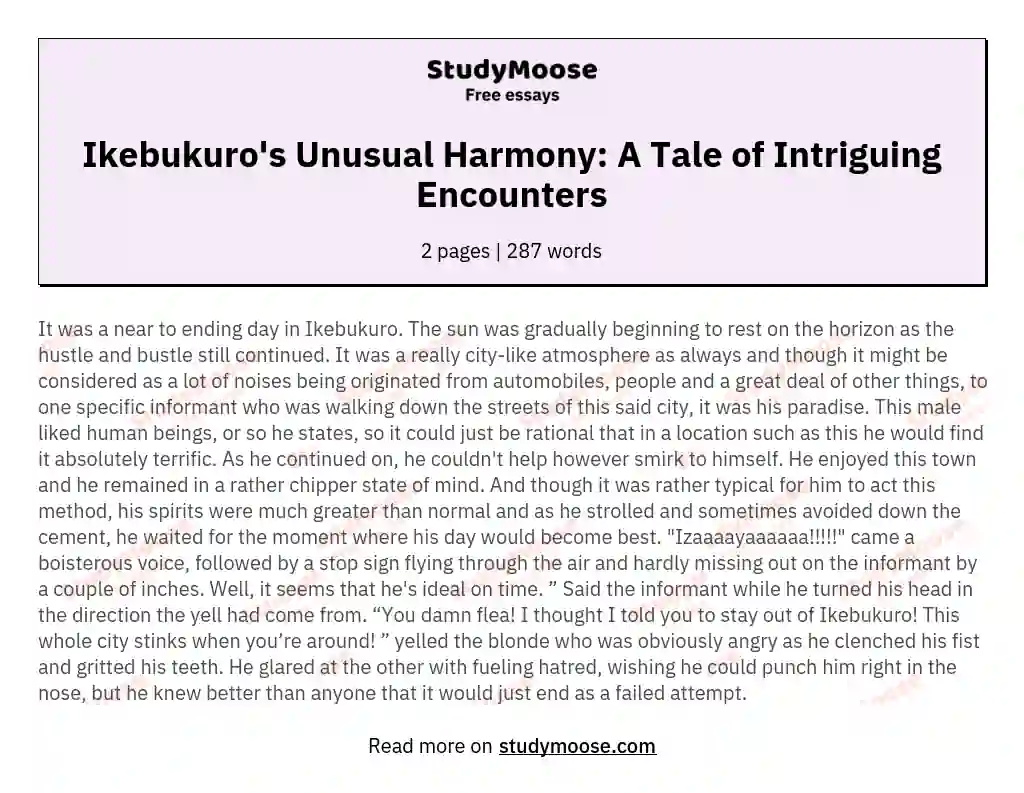 Ikebukuro's Unusual Harmony: A Tale of Intriguing Encounters essay