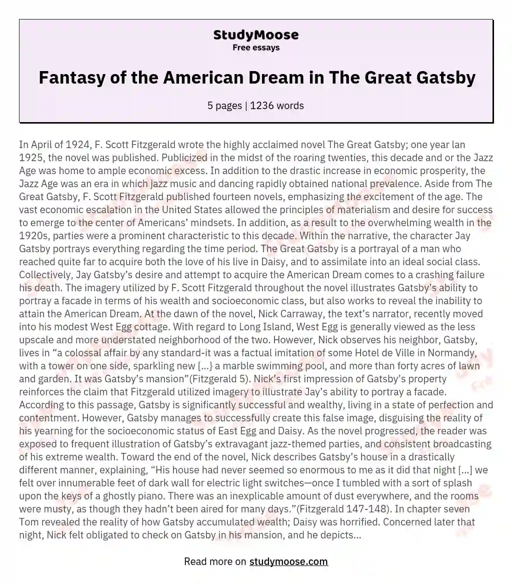 gatsby essay about the american dream
