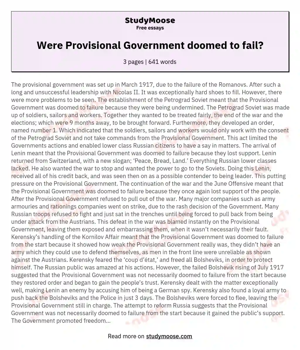 Were  Provisional Government doomed to fail? essay