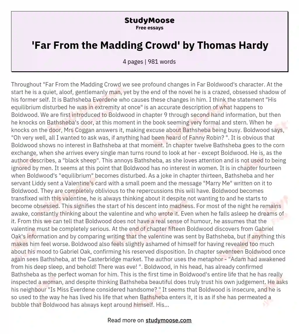 'Far From the Madding Crowd' by Thomas Hardy essay
