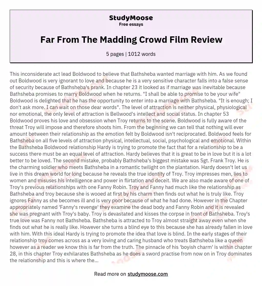 Far From The Madding Crowd Film Review essay