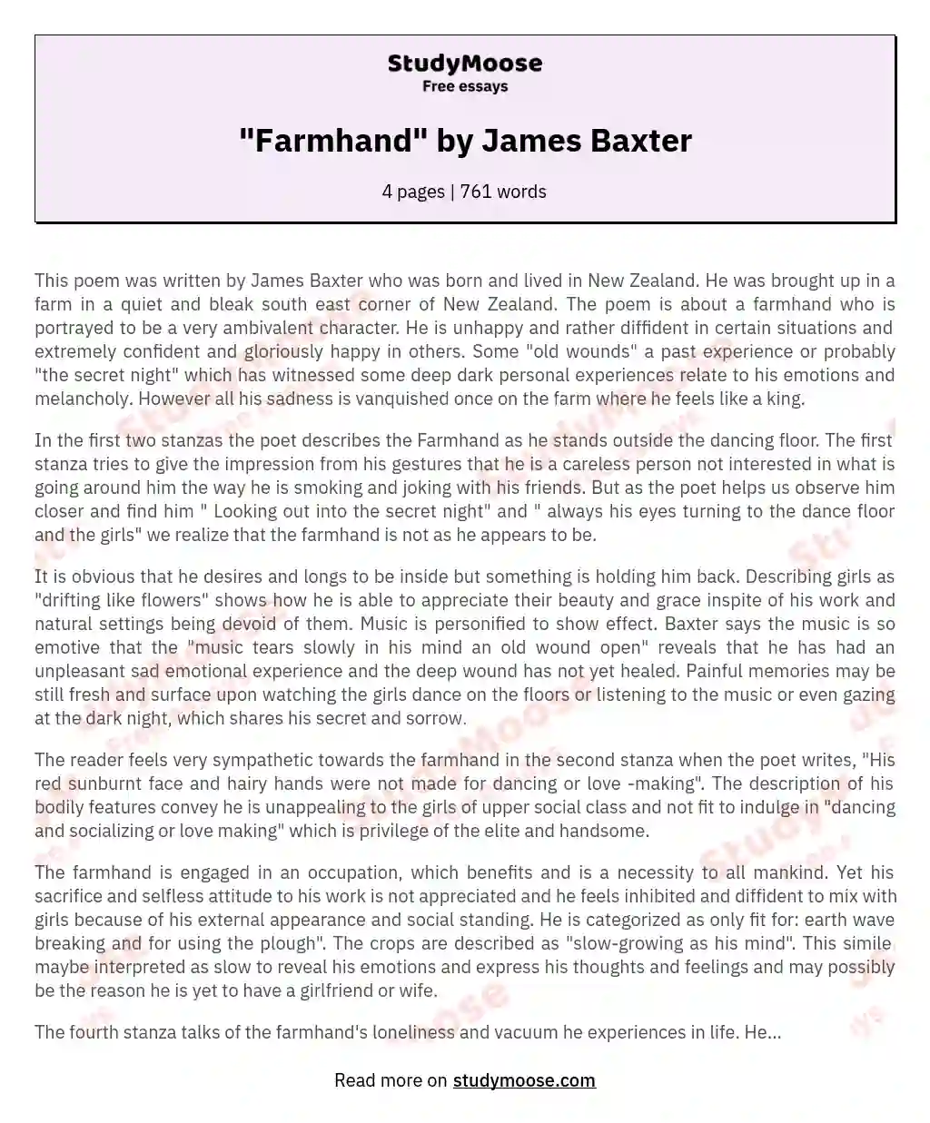 "Farmhand" by James Baxter essay