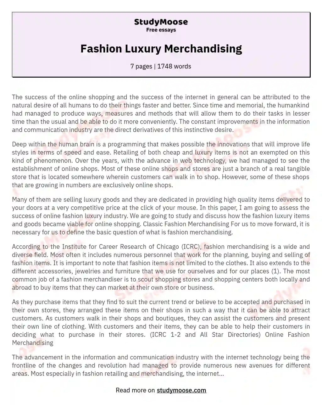 Fashion Luxury Merchandising essay