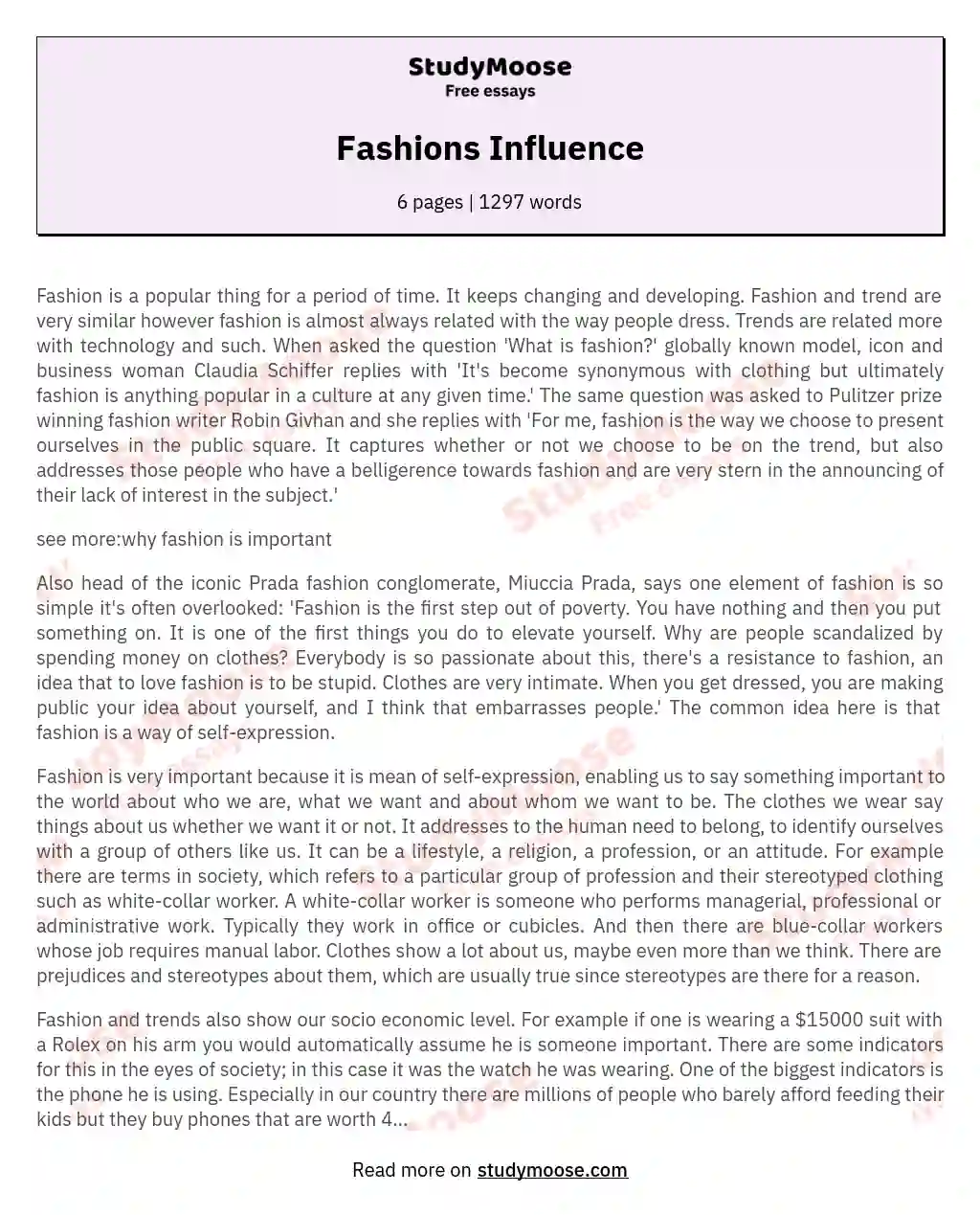 Fashions Influence essay